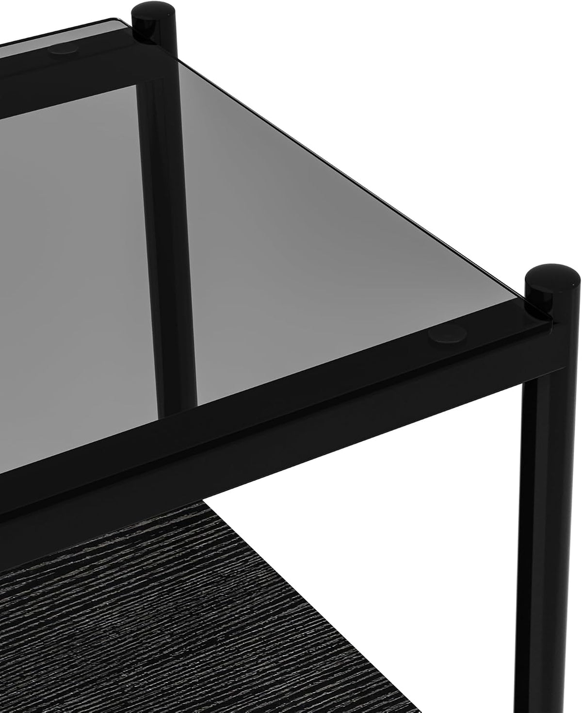 Set of 2 Rectangle Modern Glass End Table,Tempered Glass Top, Sofa Side Table with MDF Storage Shelf and Metal Legs,Modern Table for Living Room and Bedroom,Grey Glass/Black