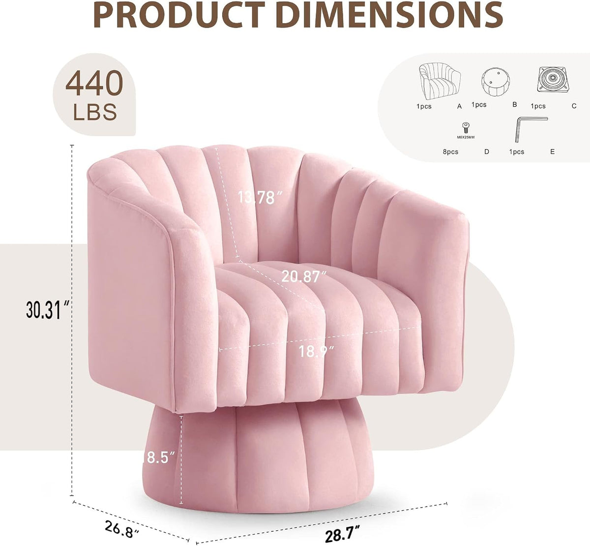 YSICK Swivel Accent Chair,360°Swivel Barrel Chairs, Mid-Century Chair with Wide Upholstered, Modern Velvet Fabric, Round Armchair for Living Room, Lounge, Bedroom