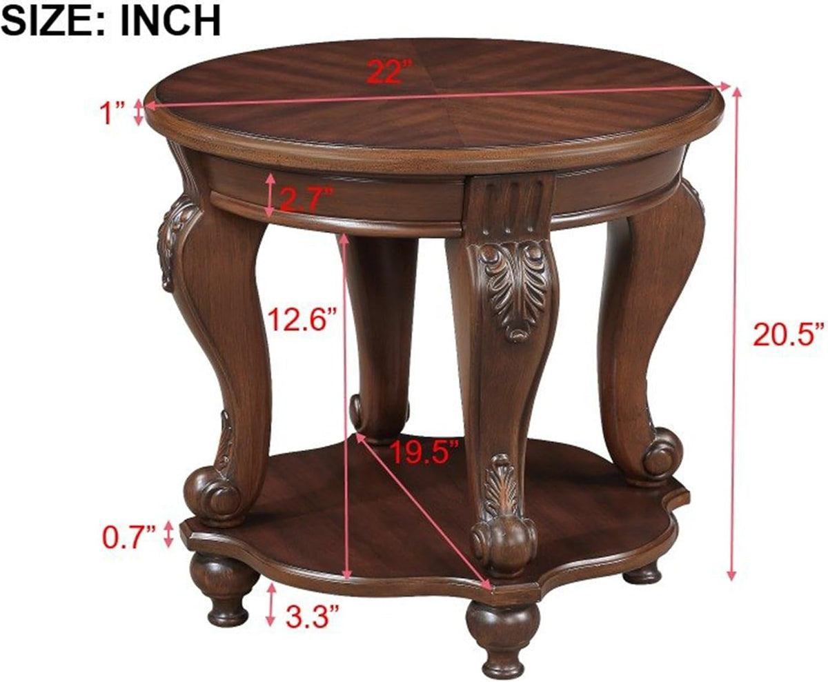 JIJIWANG Wood Round Sofa Table with Antique Carved Legs Oval End Table with Buttom Shelf for Small Space, Cherry