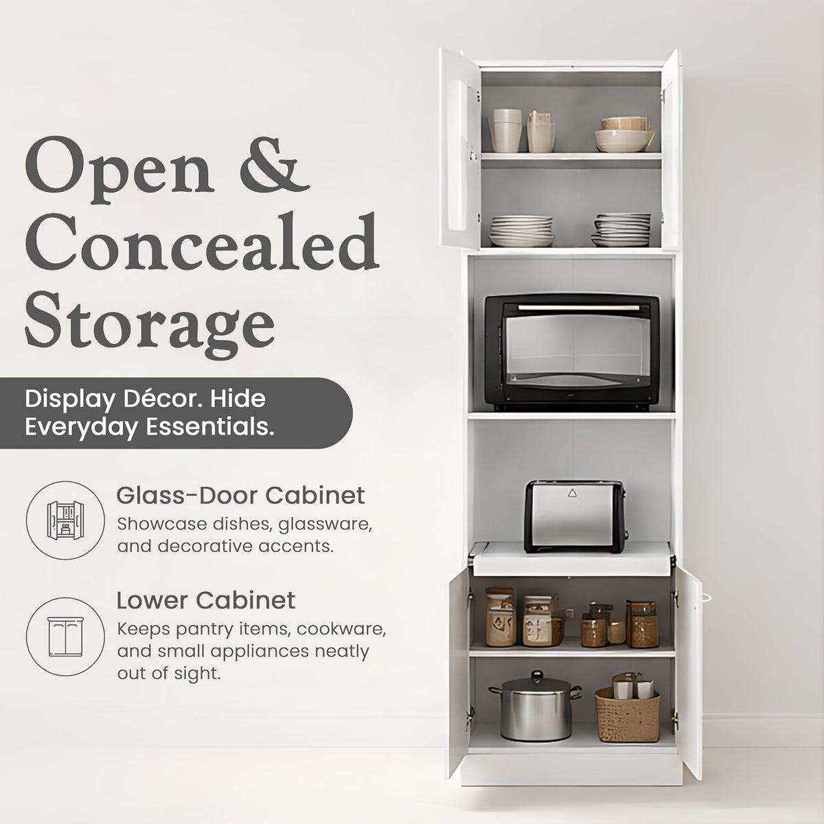 Kings Brand Furniture - Danbury Tall Kitchen Pantry, Microwave Storage Cabinet, White