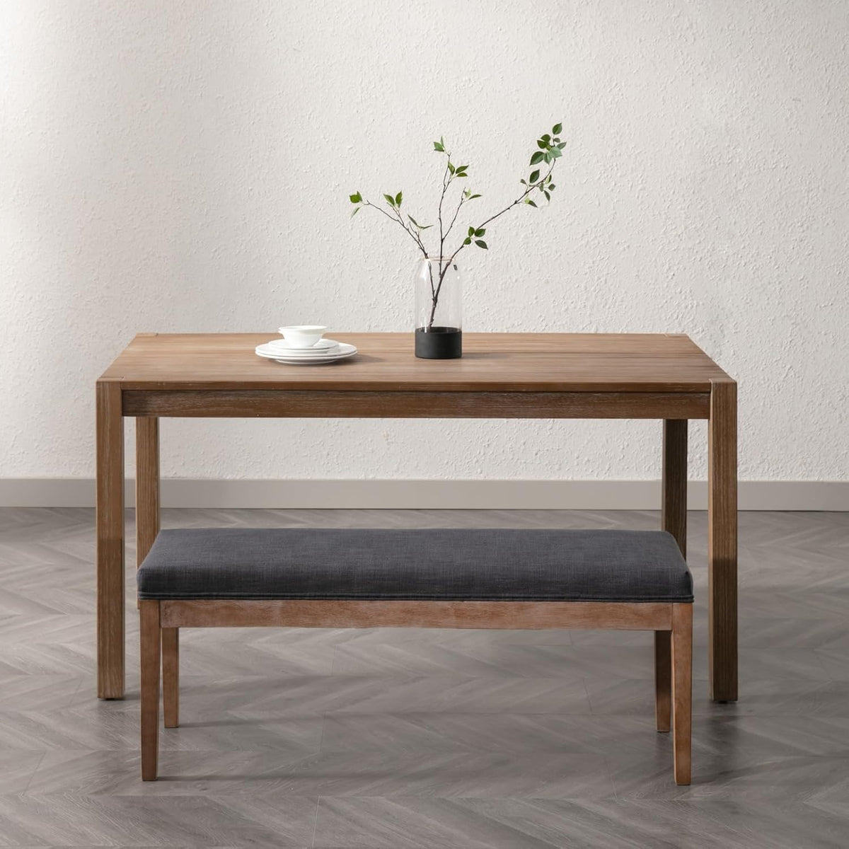 chairus Linen Upholstered Entryway Bench Dining Table Benches Farmhouse Shoe Bench Seat for Hallway Bedroom End of Bed Vintage 45.5" Wooden Leg Benches for Kitchen Restaurant Window, Charcoal
