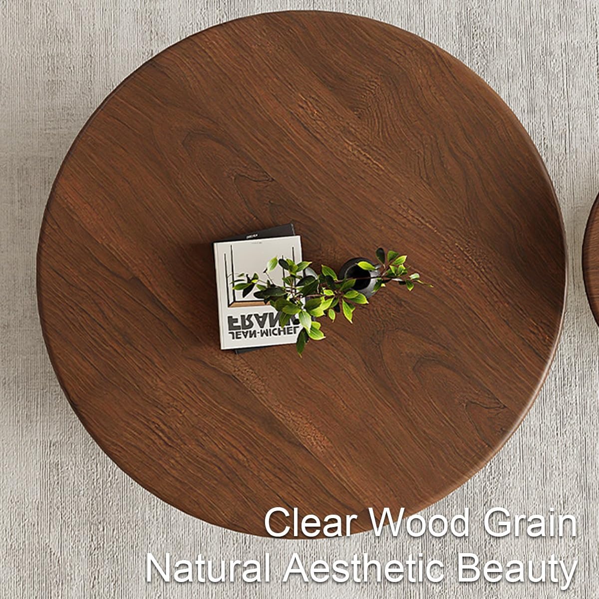 Walnut Veneer Nesting Round Coffee Table Set with Metal Base Center Table | Modern Sculptural Curved Accent Side Table, Stainless Steel Support Frame for Apartment Living Room(Black,Table Set)