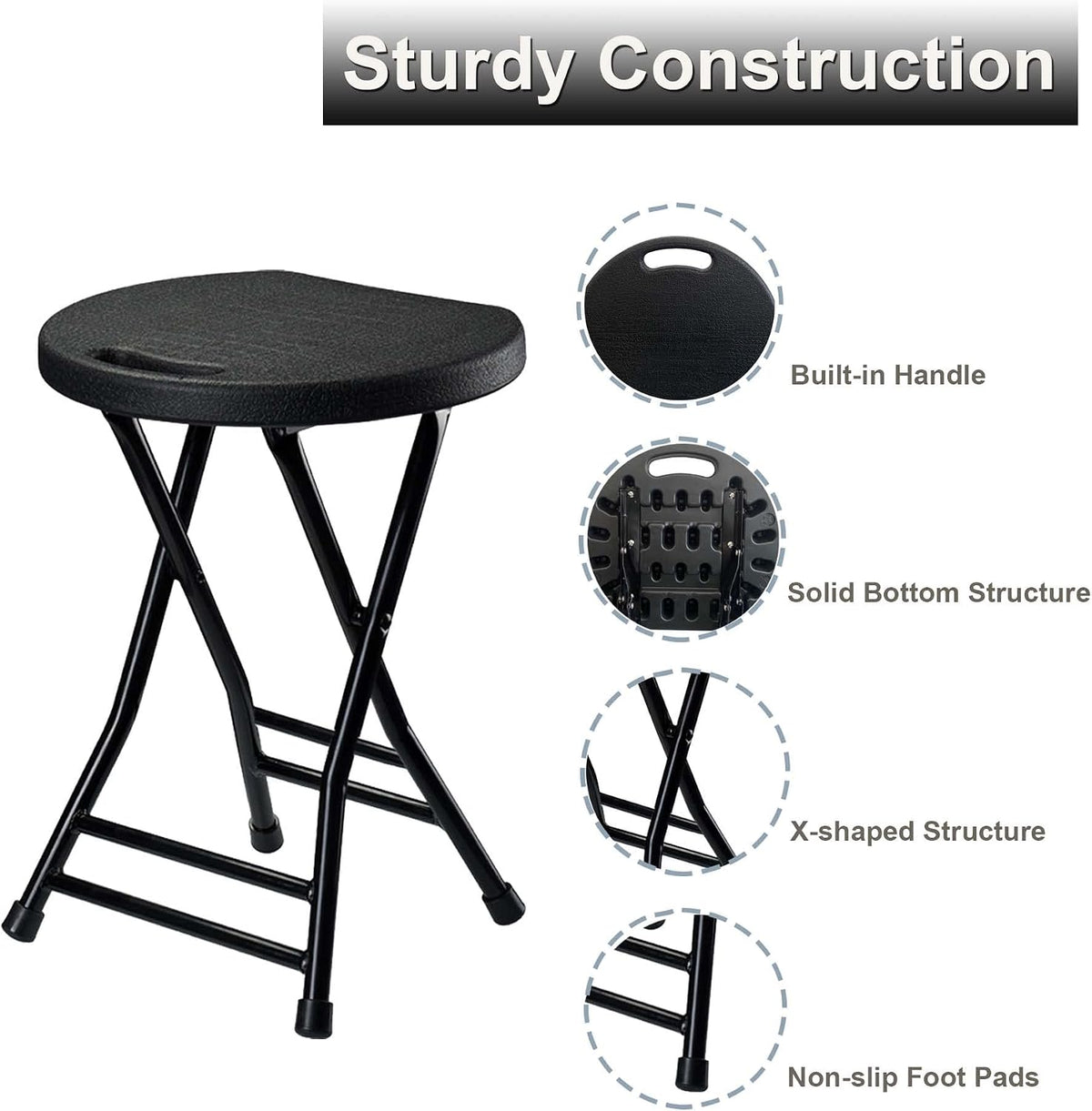 COOZMENT Folding Stool with Handle, Folding Chair,Folding Bar Stool with Non-Slip Feet,Indoor and Outdoor Foldable Stool for Adults(13"×11.5"×18")