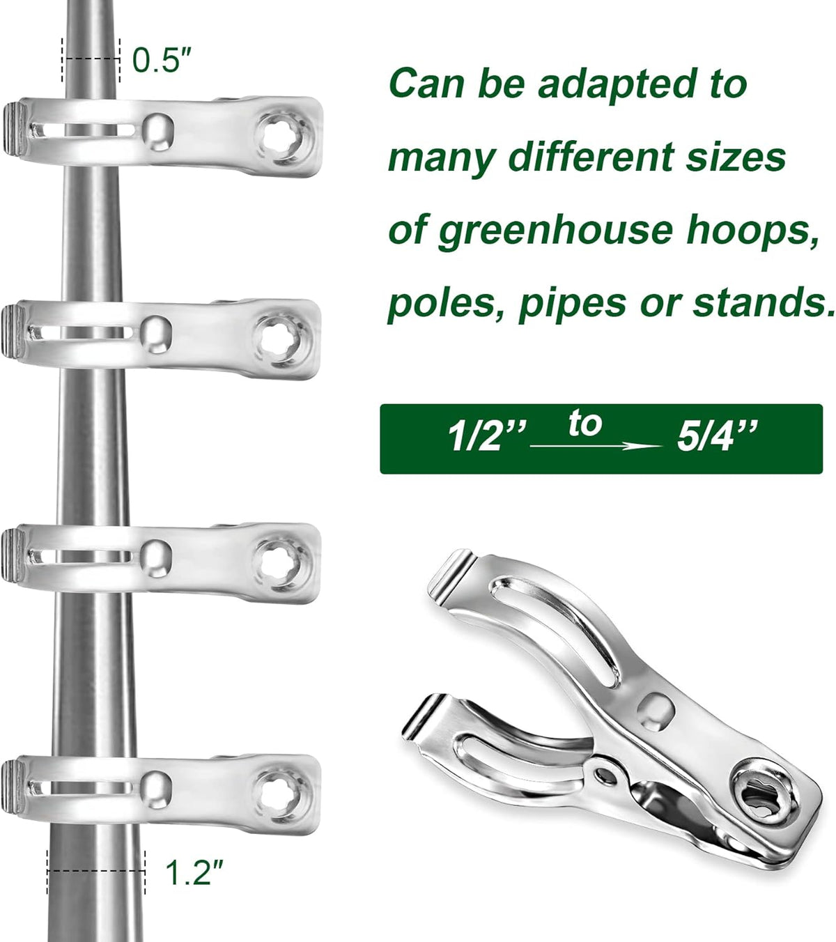 60 Pcs Row Cover Clips, Garden Clamps for Netting, Greenhouse Clamps Made of Stainless Steel, Have a Strong Grip of Greenhouse Clips, For 1/2'', 3/4'', 1'' Garden Hoops or Pvc