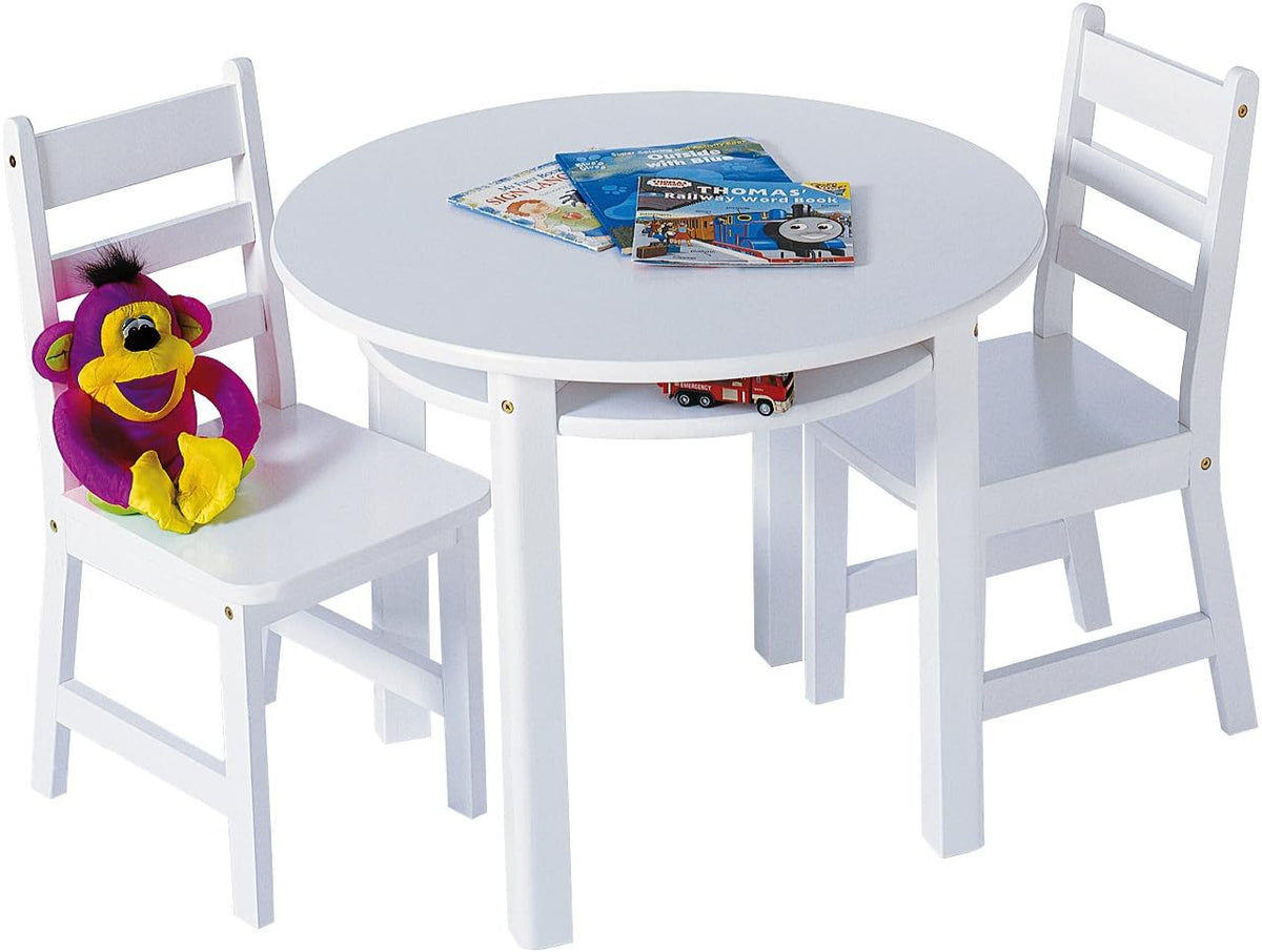 Lipper International Child's Round Table with Shelf and 2 Chairs, White