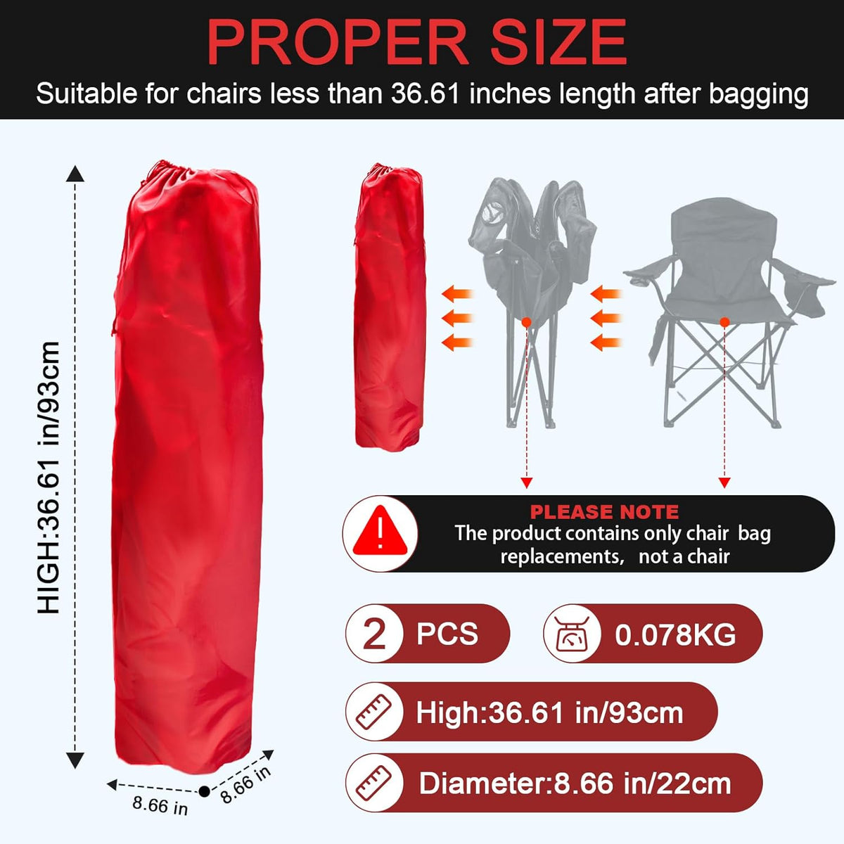 Camping Chair Bags Replacement for Coleman, Camp Folding Chair Bag, Lawn Chair Bag Replacement Outdoors & Sports,36.61 Inches, Red, 2 Pack