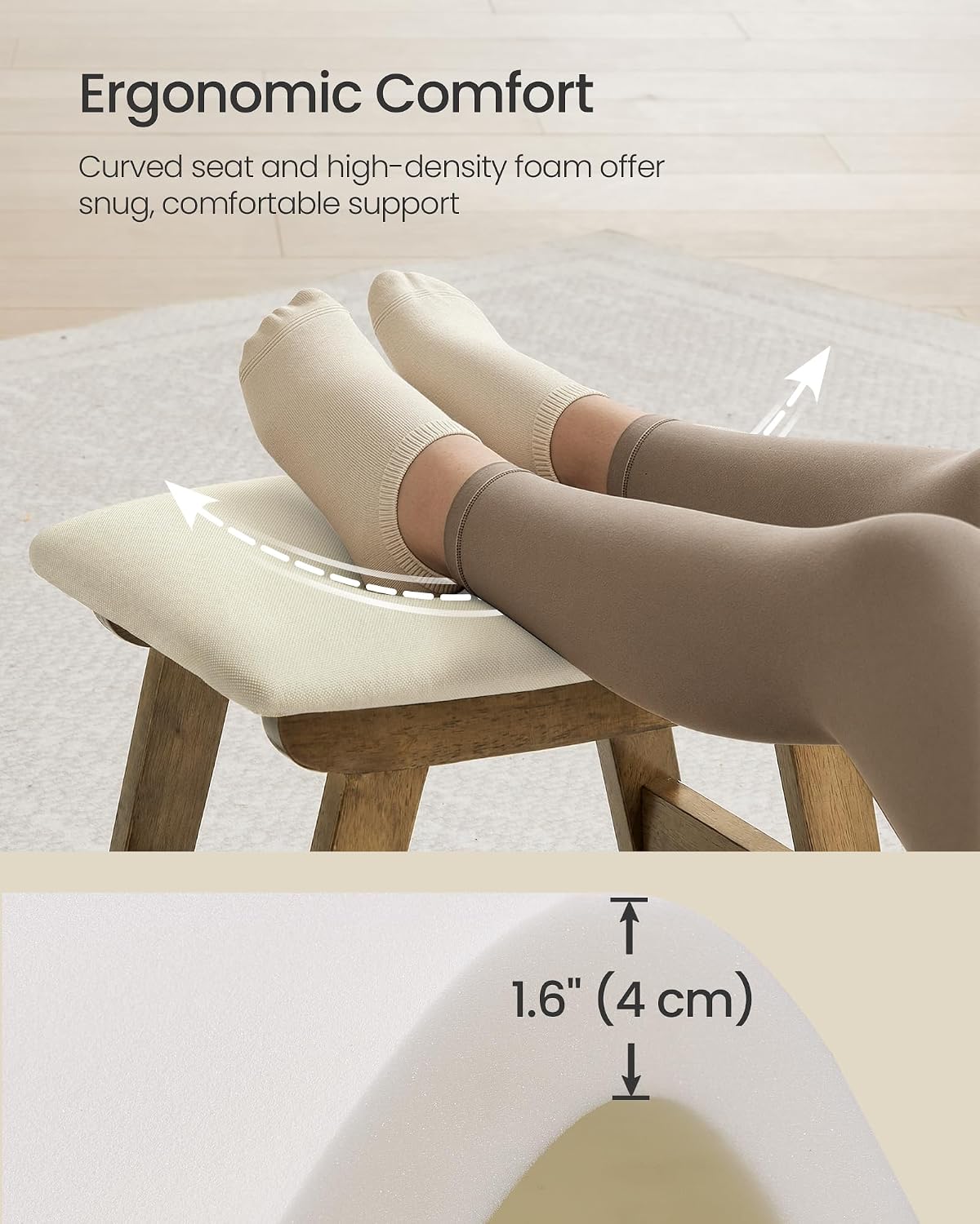 SONGMICS Foot Stool Ottoman, Padded Foot Rest Under Desk with Solid Wood Frame, Removable Cover, for Living Room, 9.8 x 15.4 x 11.8 Inches, Summer Sand and Brown ULSF052LF01
