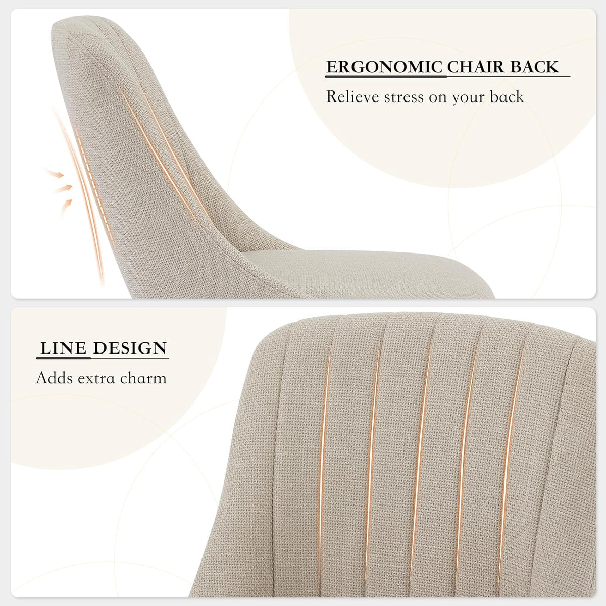 Dining Chairs Set of 6,Modern Fabric Upholstered Kitchen Chairs with Solid Oak Legs,Weight Capacity 300lbs,Easy Clean Fabric,Ergonomic Curved Back (Beige 6PCS, Oversized)