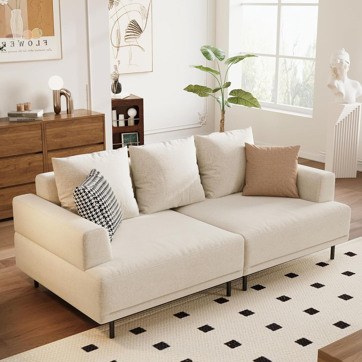 79" Modern Fabric Couch,Cloud Sofa with Low Back for Living Room