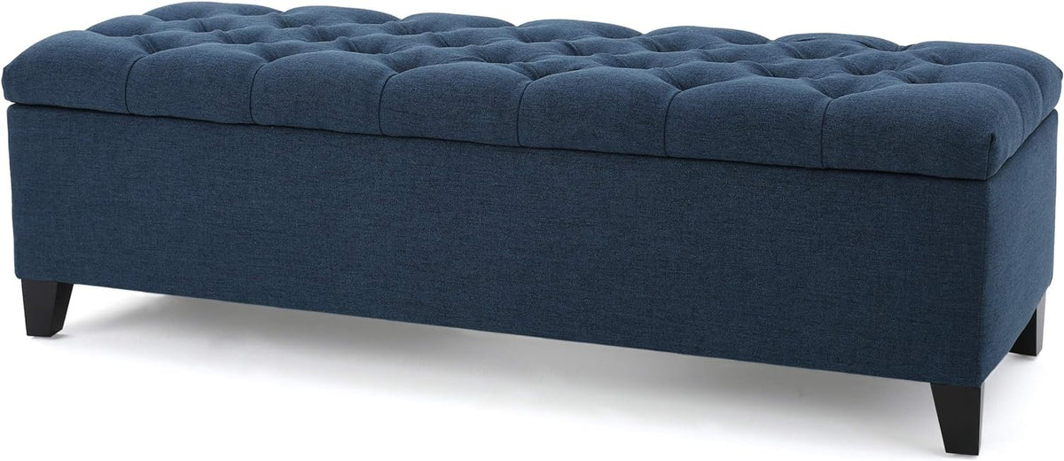 Christopher Knight Home Ottilie Fabric Storage Ottoman, Dark Blue, 17.75"D x 51.5"W x 15.75"H