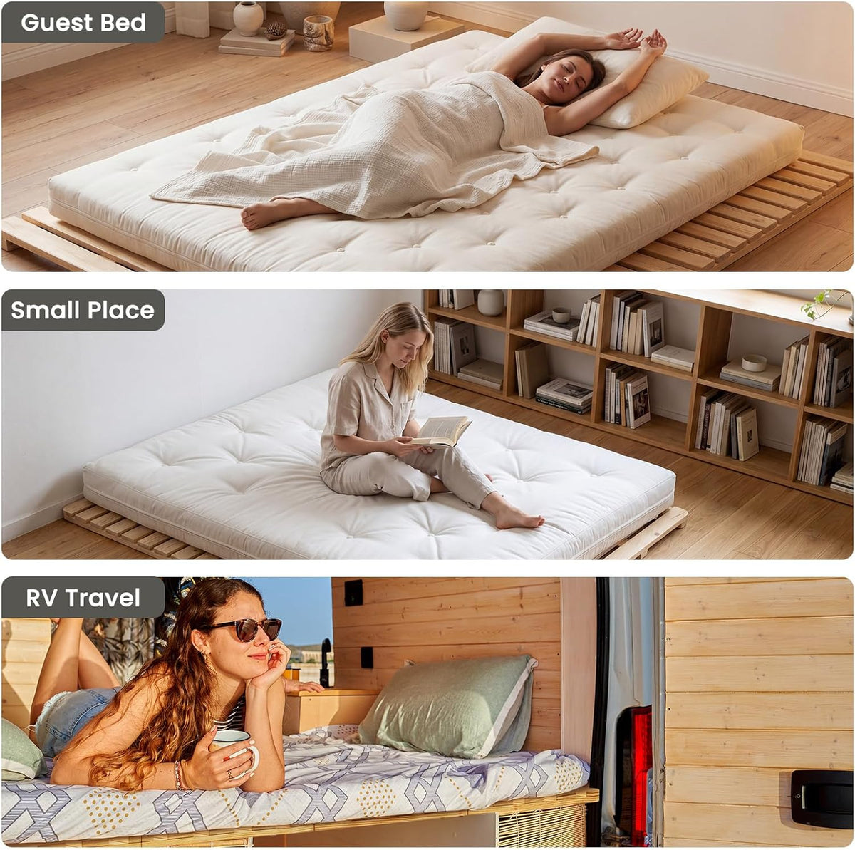Floor Bed Frame, Foldable Japanese Tatami Bed Frame for Futon Mattress | Solid Wood Slats , Breathable, Moisture-Proof, Bed Plate for Floor Sleeping Bedding, Standard Full: 75" x 54"