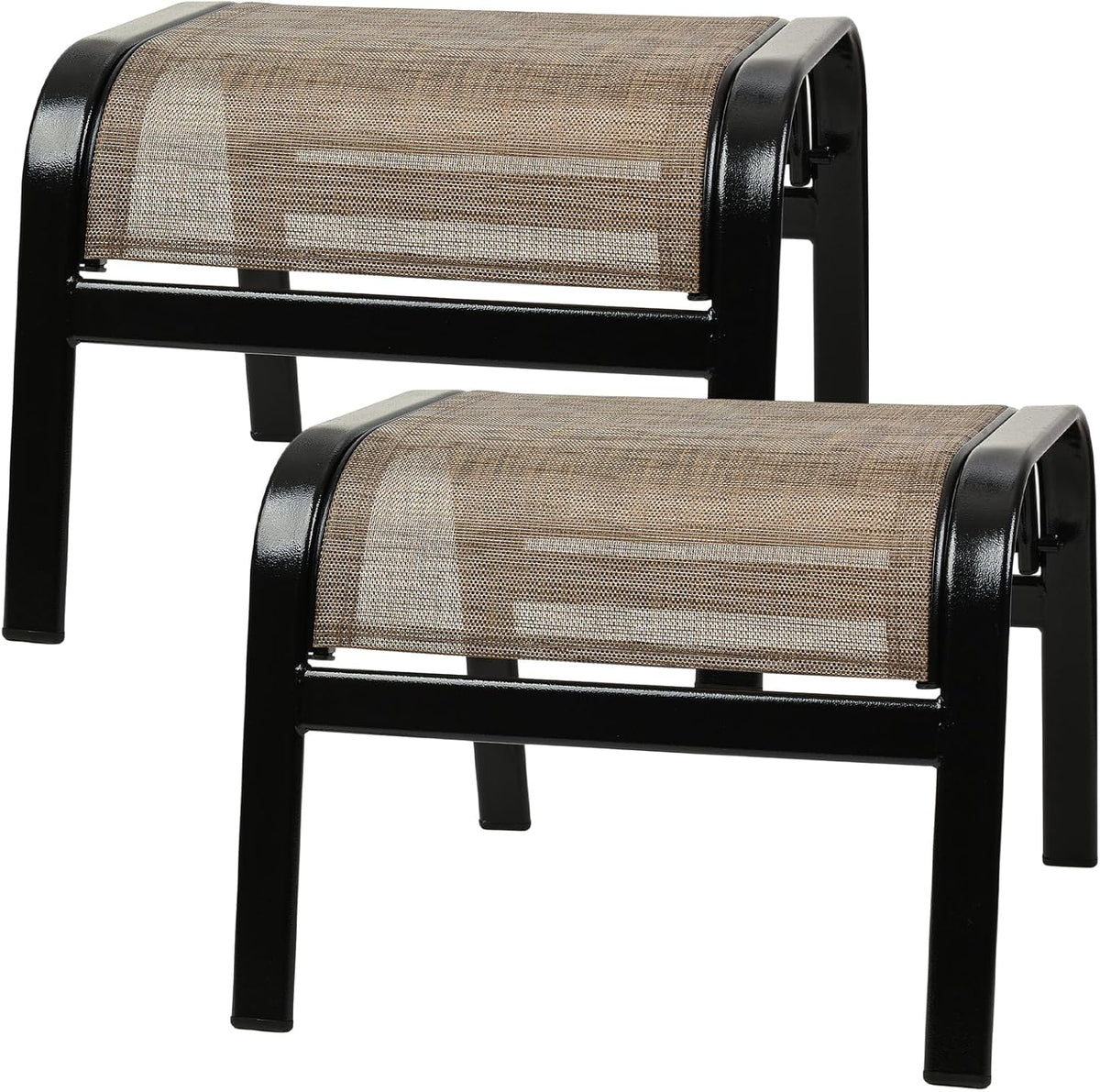 Outdoor Patio Footstool Ottoman Assembled 2 Set All Weather Breathable Metal Frame Greige
