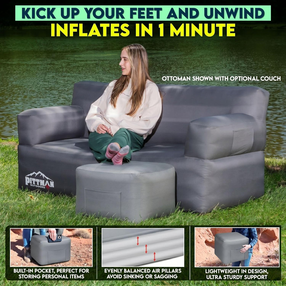 Pittman Outdoors Inflatable Ottoman & Mini Air Pump Bundle