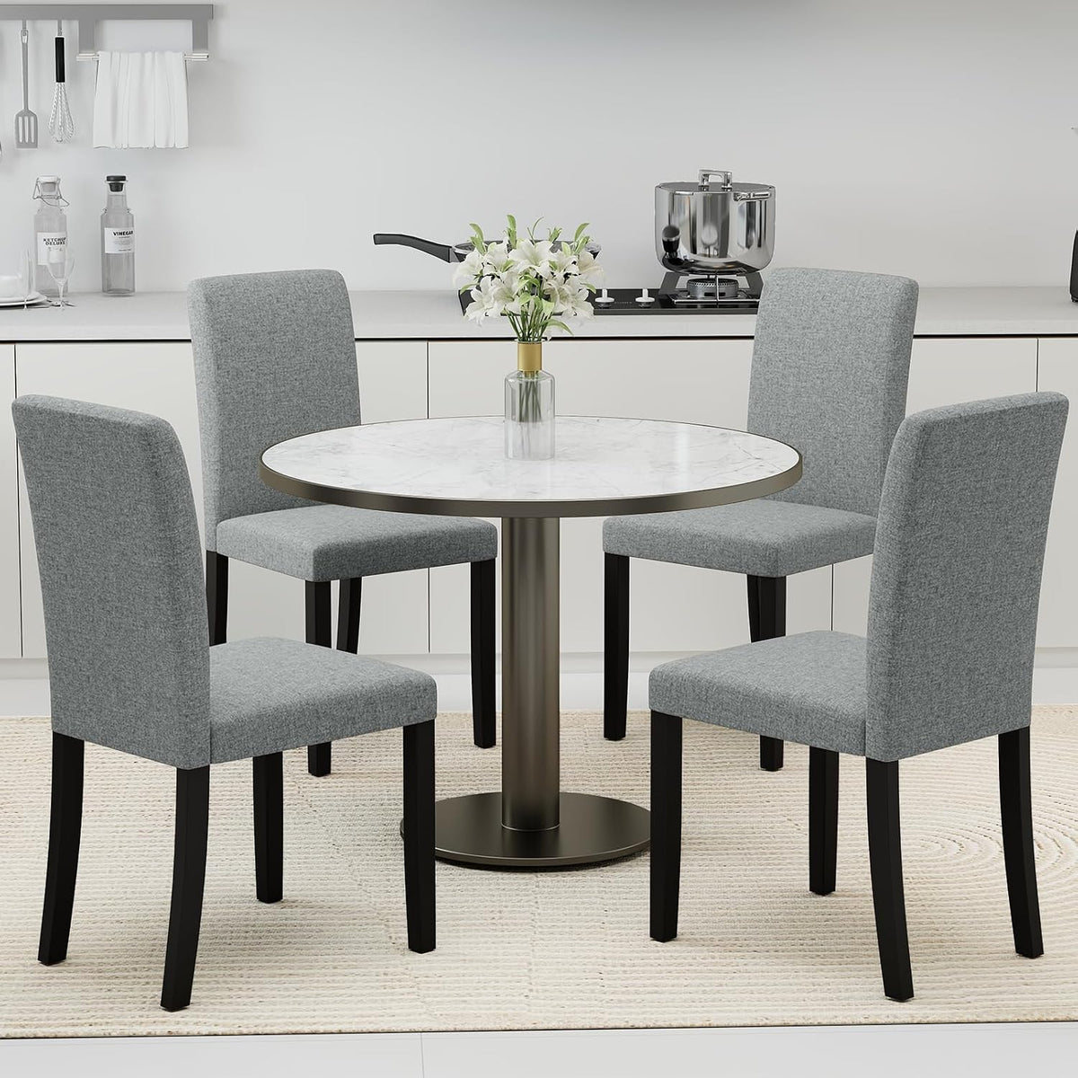 Giantex Upholstered Dining Chairs Set of 4, Mid-Century Modern Fabric Parson Chair w/Rubber Wood Legs, Thick Padded Seat, High Back, Armless Kitchen Side Chairs for Living Dining Room Restaurant