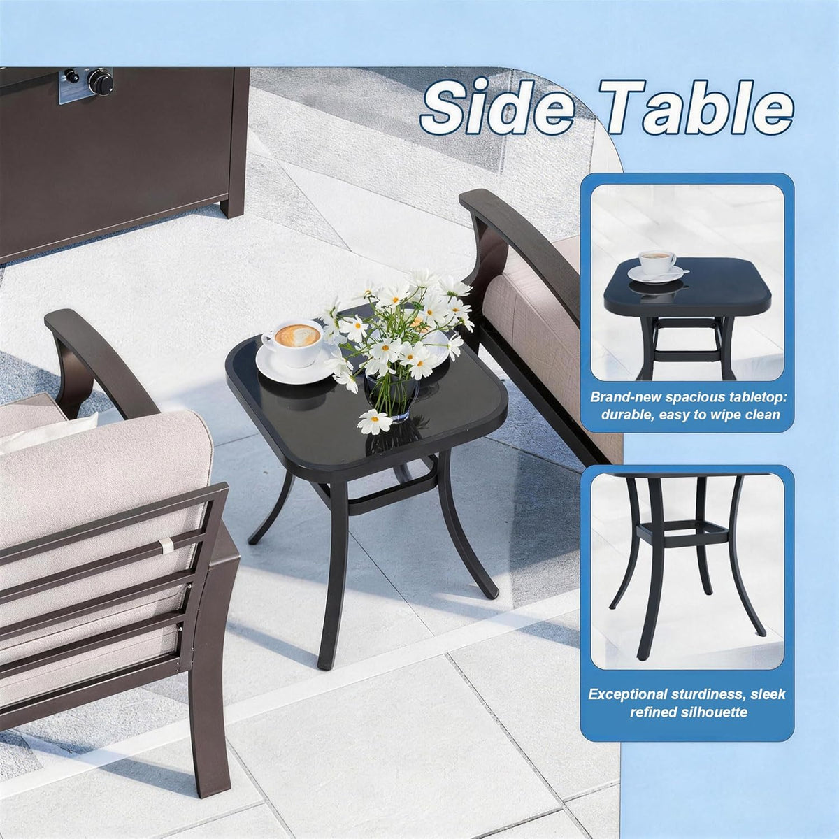 Kurapika 5 Pieces Patio Furniture Set, Outdoor Aluminum Swivel Gliders Rocker, Patio Bistro Set Rocking Chair with Thickened Cushions and Side Table(Sand)