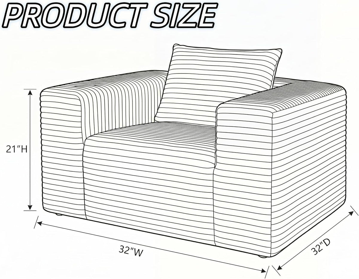 Mini Single Sofa Chair, Corduroy Cloud Couch with Pillow & Wide Armrests, High-Density Foam Reading Lounge for Living Room & Bedroom – No Assembly Required, Black