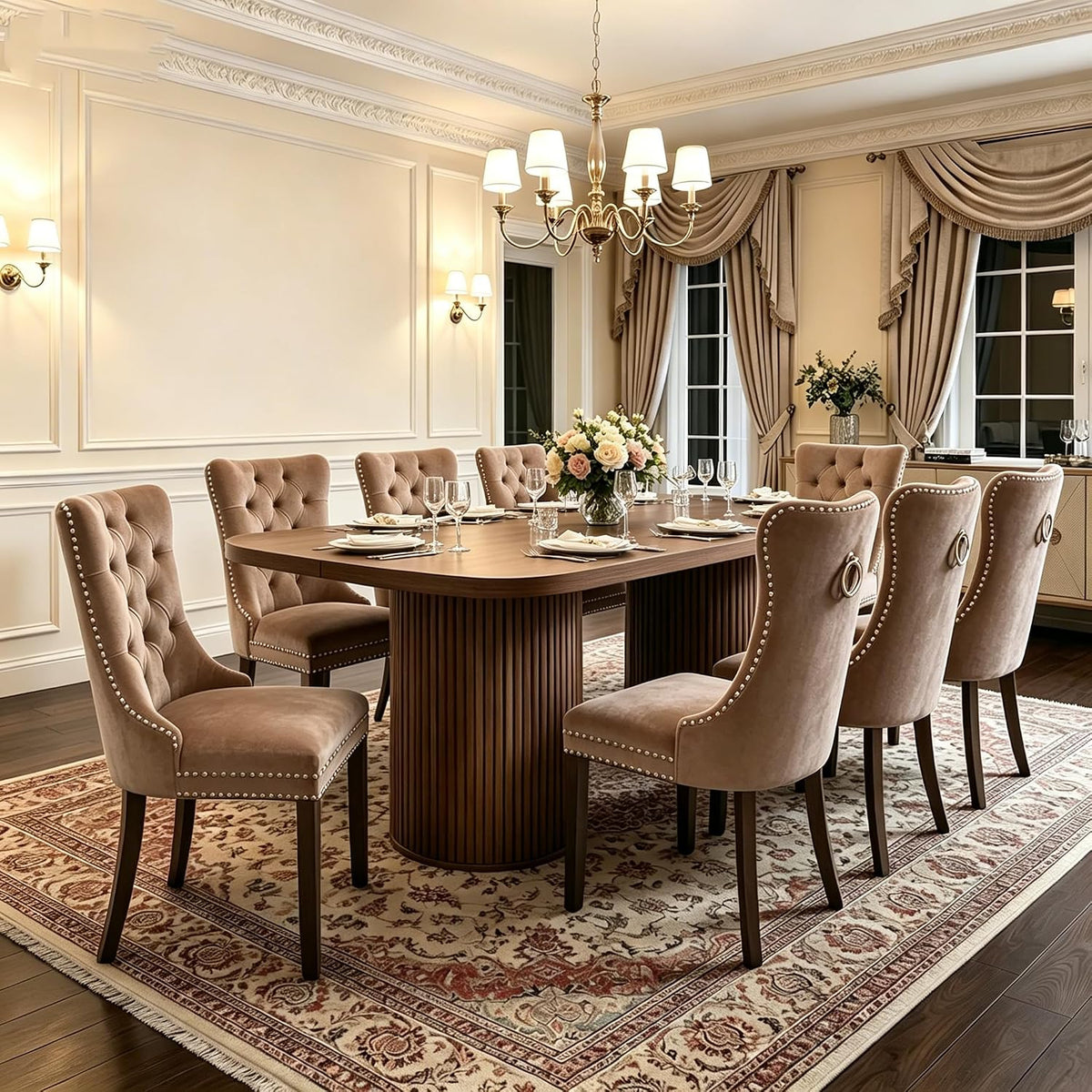 79" Dining Table Set for 8,Large Rectangular Dining Table Set for 8 with Cushioned Chairs,Modern Mid-Century Wood Dining Room Table Set for 8,Ideal for Dining & Gatherings (Walnut)