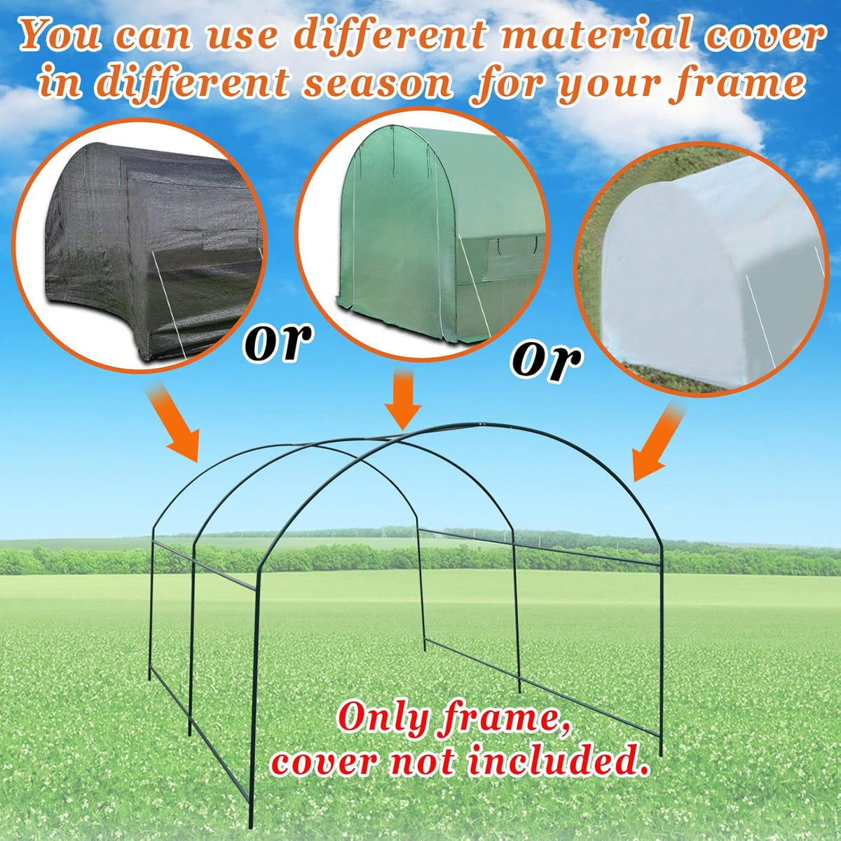 Strong Camel Greenhouse Replacement Frame for Outdoor Larger Hot Garden House , Support Arch Frame Climbing Plants/Flowers/Vegetables (10' X7'X6', Frame)