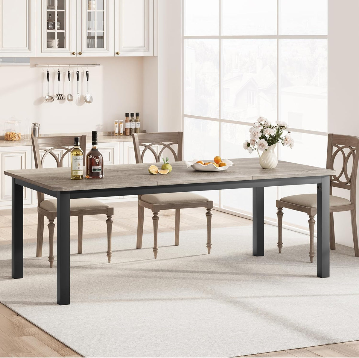 GarveeHome Industrial Dining Table for 6-8 People, 78.7" Long Kitchen Table with Sturdy Metal Frame & Seats 6 Rectangular Counter for Dinner, Kitchen (Only Table)