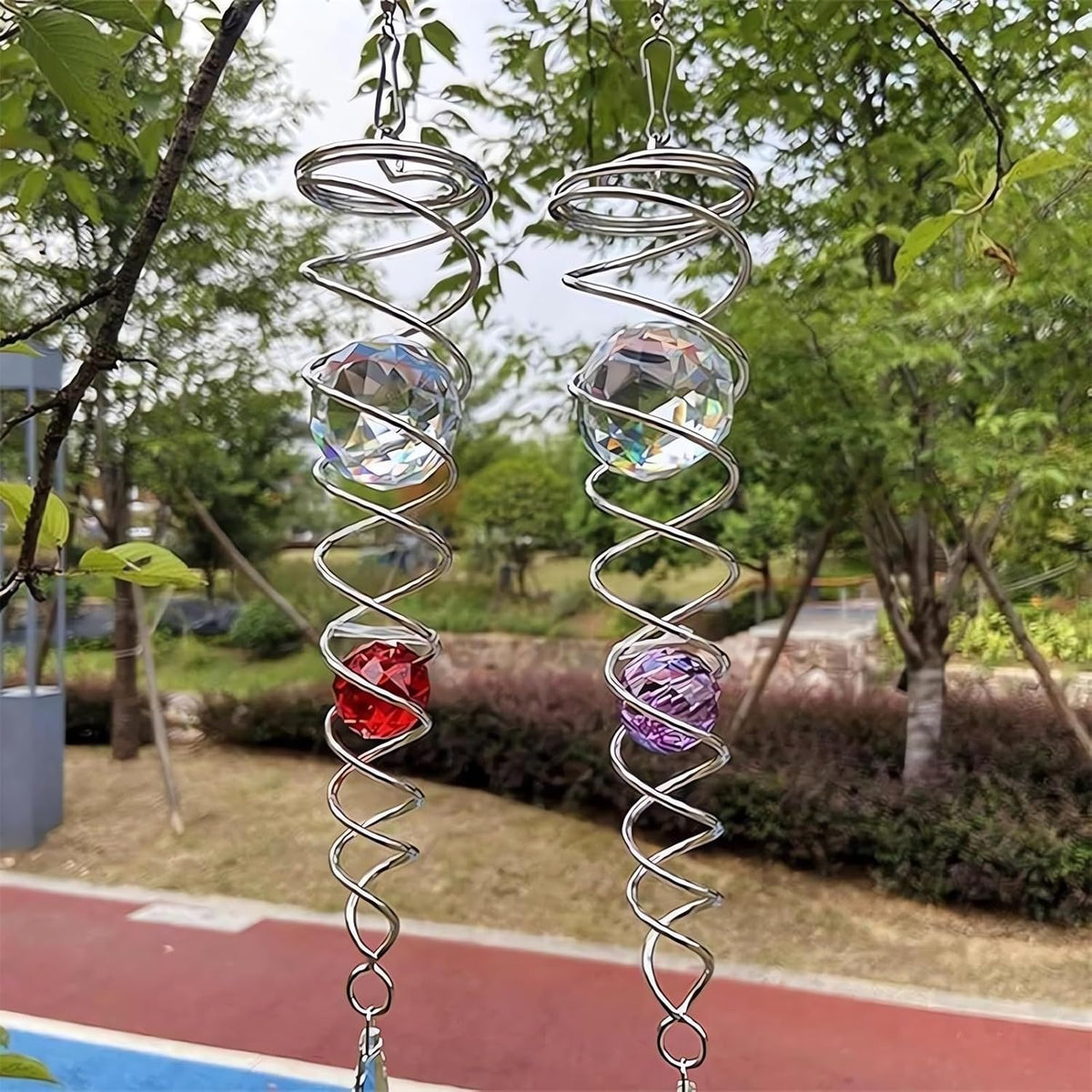 Decorative Spiral - 2024 New Gazing Ball Spiral Tail Wind Spinner Stabilizer, Spinfinity Designs Hanging Kinetic Wind Spinners Decorative Spiral Crystal Sun Catchers Rainbow Maker (Purple, 9in)