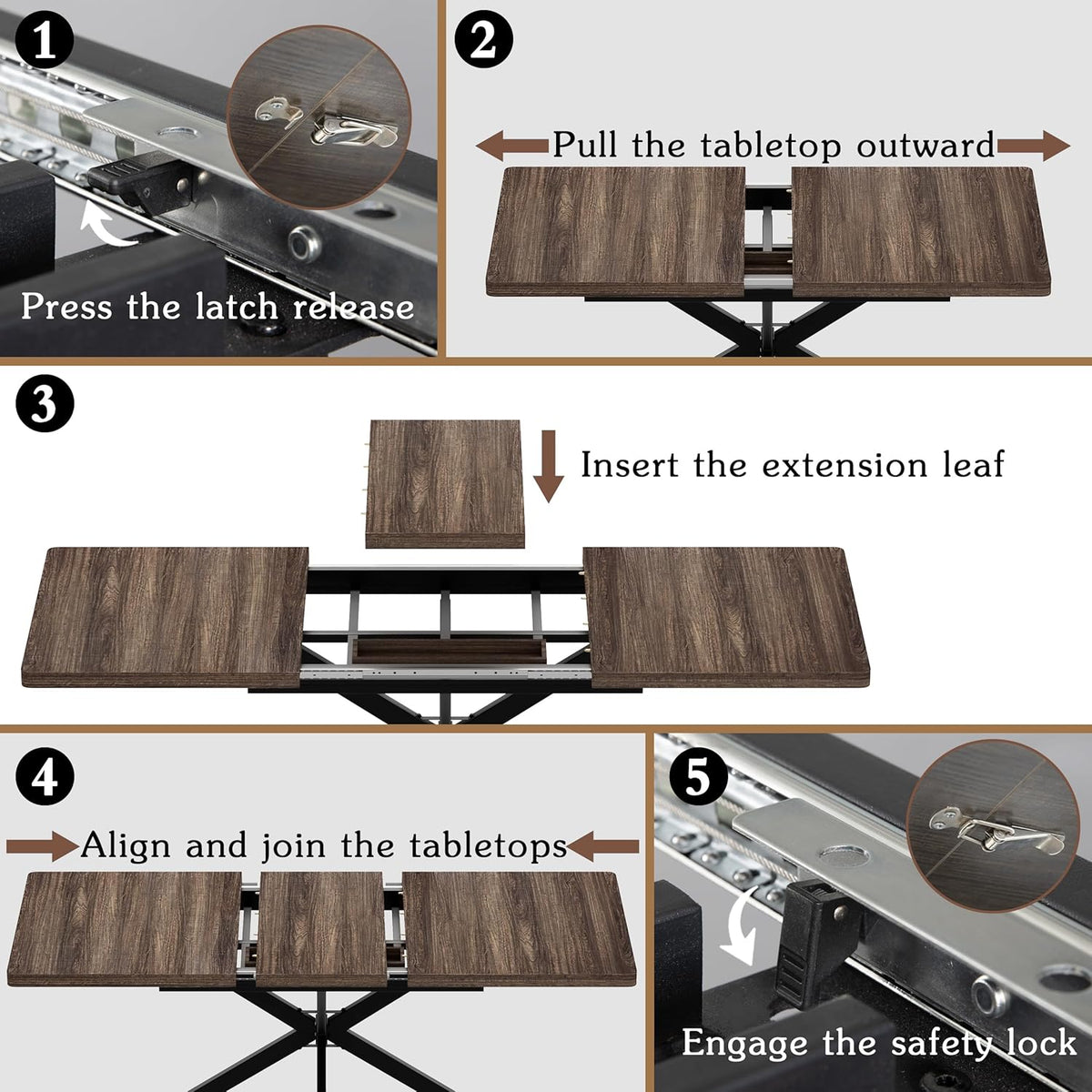 Extendable Dining Room Table for 4 6 8, 55"-70.9" Kitchen Table Rectangle Wood, Expandable Dining Table with Hidden Storage, Space Saving Farmhouse Kitchen Table for Kitchen Dining Living Room
