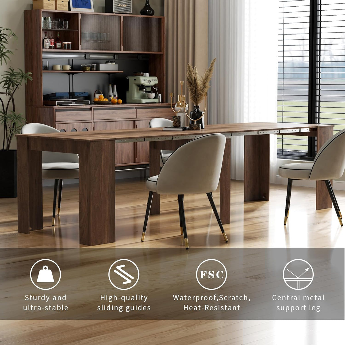 Extendable Dining Table, Transformer Extra Console Table for 1-12 People, Folding Space Saving Dining Room Table for Homes, Apartments, Walnut