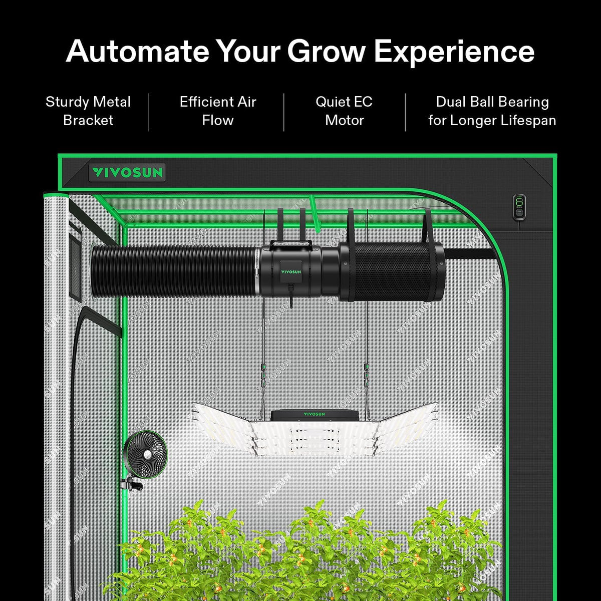 VIVOSUN Smart Air Filtration G8 Kit 8", AeroZesh G8 Inline Duct Fan with E12 Speed Controller, Carbon Filter & 25' Ducting, Cooling & Ventilation System for Grow Tents, Indoor Gardening, Hydroponics