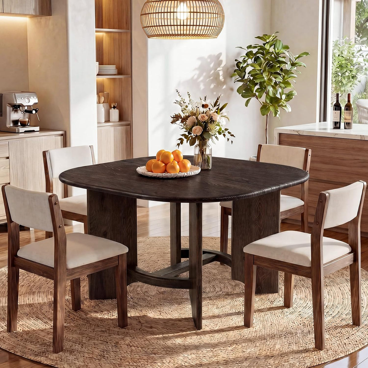 Solid Wood Square Dining Table for 4, 47.24-Inch Farmhouse Kitchen Dinner Table, Sturdy Rustic Dining Room Furniture, Table Only, Walnut