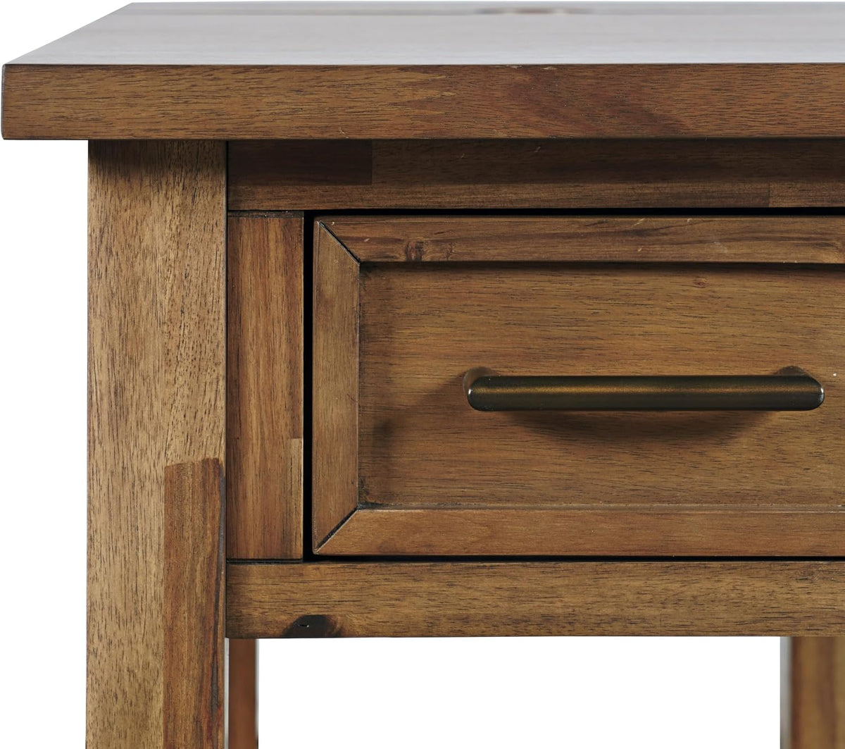 Jofran Acacia Wood USB Charging End Table with Storage, Transitional Side Table for Living Room Bedroom, Rustic Accent Table, Wire Brush Brown