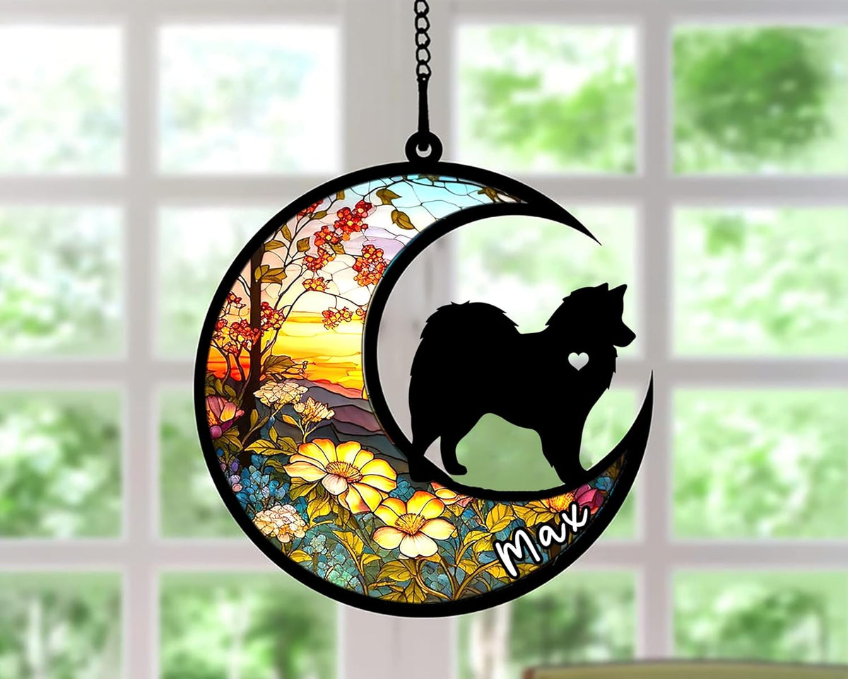 Personalized Dog Memorial, Custom Name American Eskimo Dog Christmas Ornament with Name, Custom Breeds, Pet Loss Light Catcher, Gifts for Lovers Loss of Pet Sympathy on Mothers Day Christmas