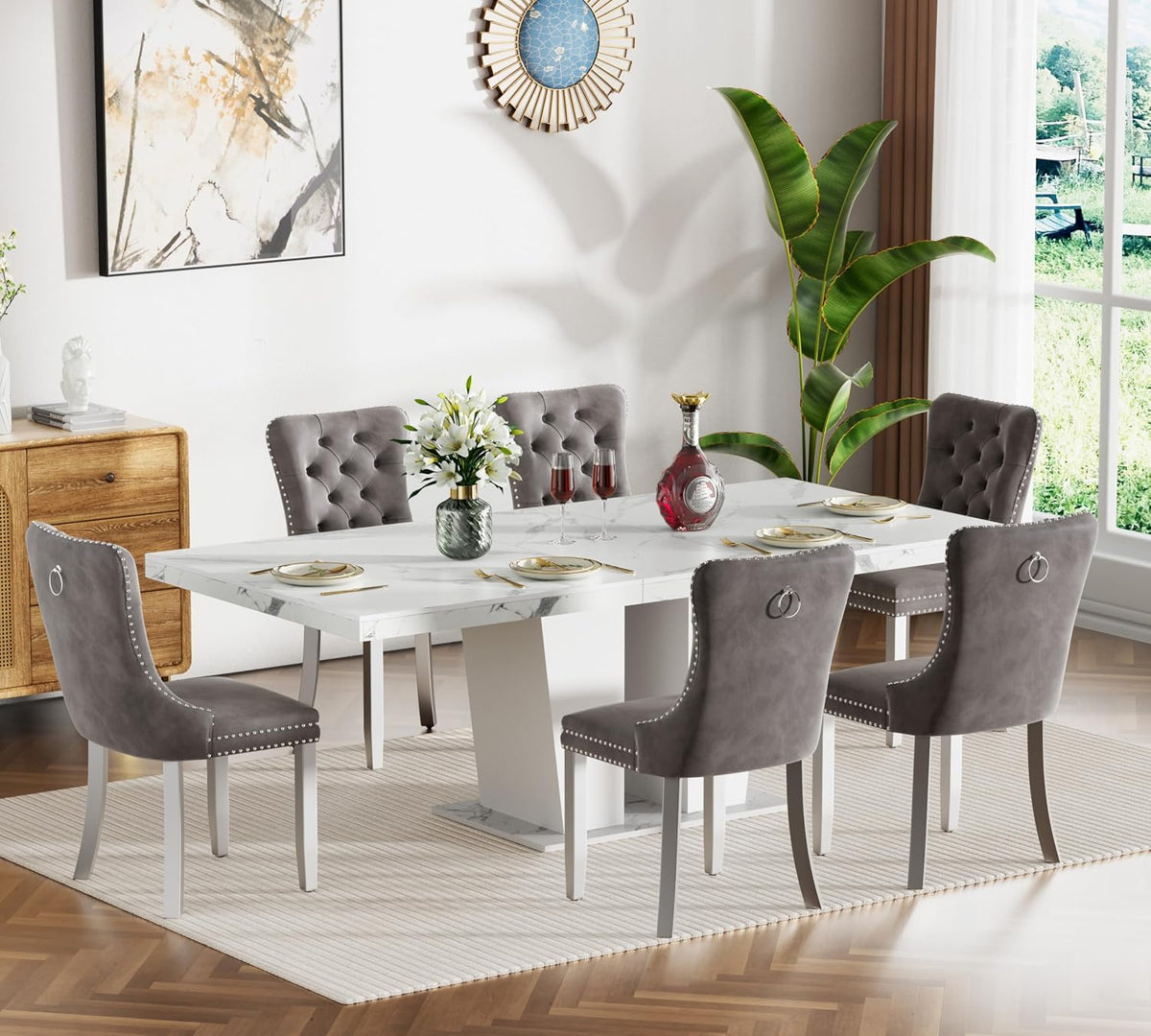 SSLine Rectangular Extendable Dining Table 63"-78.7" Large Conference Meeting Table for 4 6 8 People Modern Expandable Kitchen Tables for Home Office Computer Table