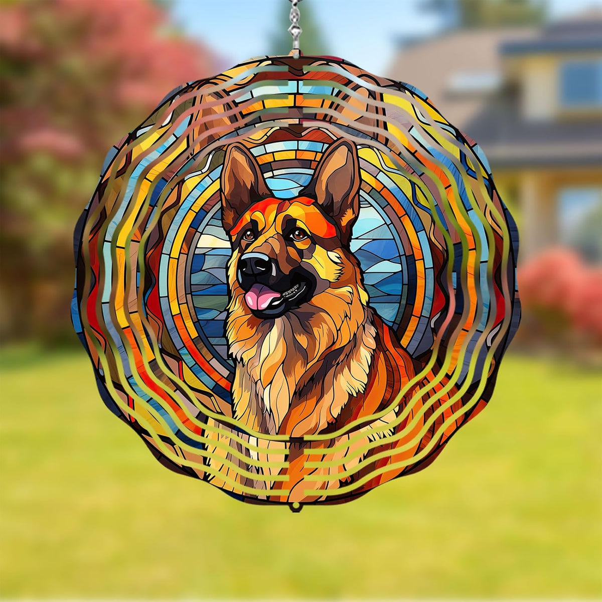 German Shepherd Dog Wind Spinners Outdoor Dog Memorial Gifts, 3D Metal Kinetic Hanging Garden Wind Spinner, Spinner Decor, Wind Sculptures for Outdoor & Indoor, Window, Yard Decor (German Shepherd 1)