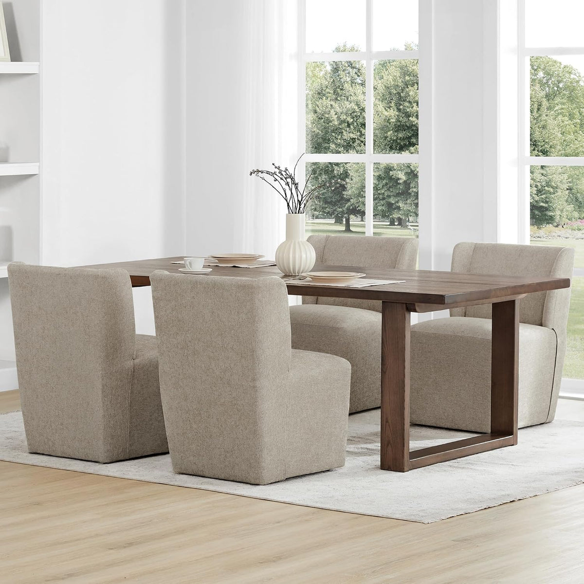 KISLOT Dining Chairs with Casters Require Assembly Upholstered Wingback Single Sofa Armless Deskchair for Bedroom Waiting Room Kitchen Diningroom