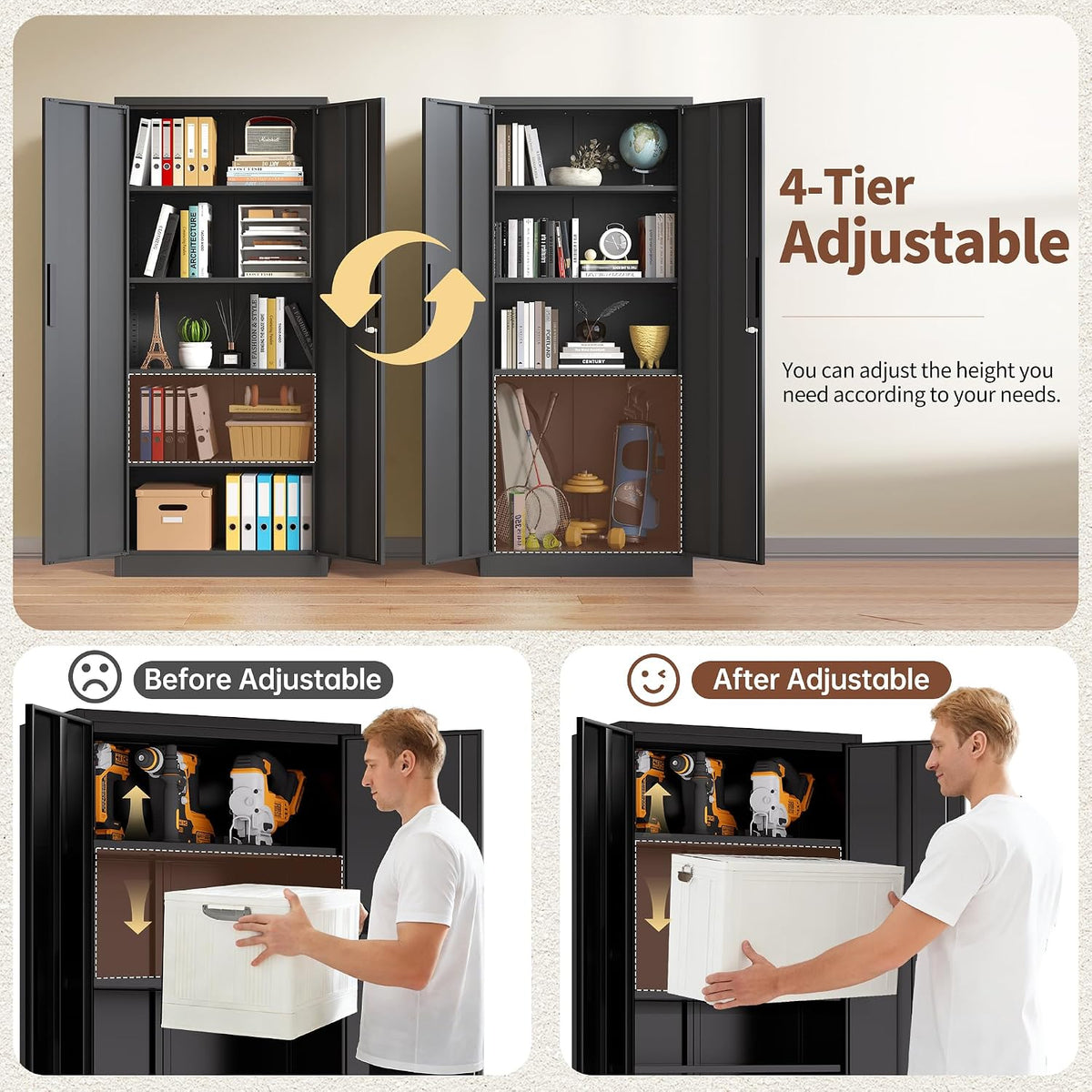 Storage Cabinet with 2 Doors and 4 Adjustable Shelves - 72" H Garage Storage Cabinet with Lock, Metal Storage Cabinet, Tool Cabinet Utility Cabinets for Home Office, Garage, Shop, Warehouse
