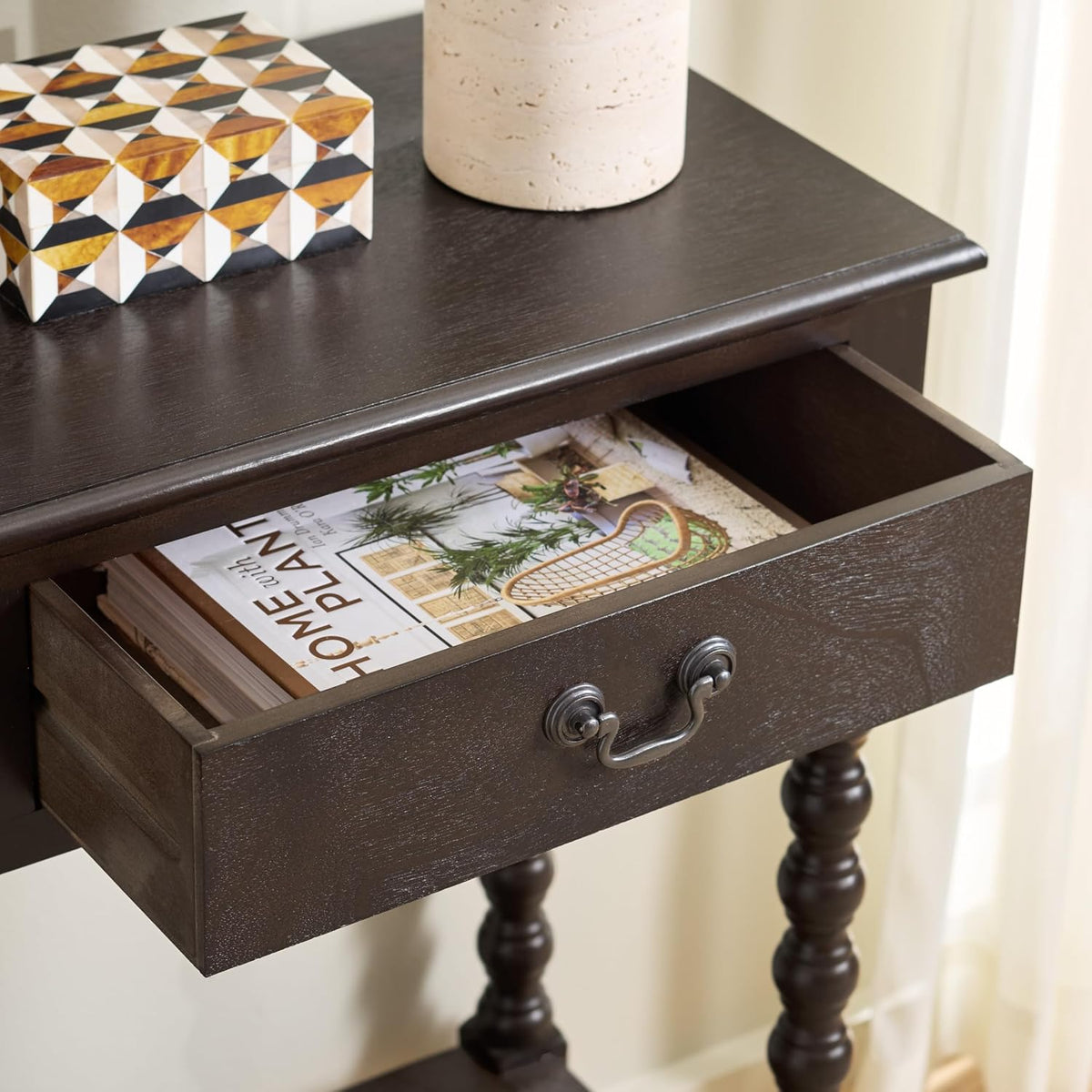 SAFAVIEH Furniture - Athena 2-Drawer Console Table - Dark Chocolate - Solid Wood - Farmhouse Classic Design - Ideal for Entryway, Living Room, Hallway, 35.5" W x 13" D x 29.5" H (CNS5702D)