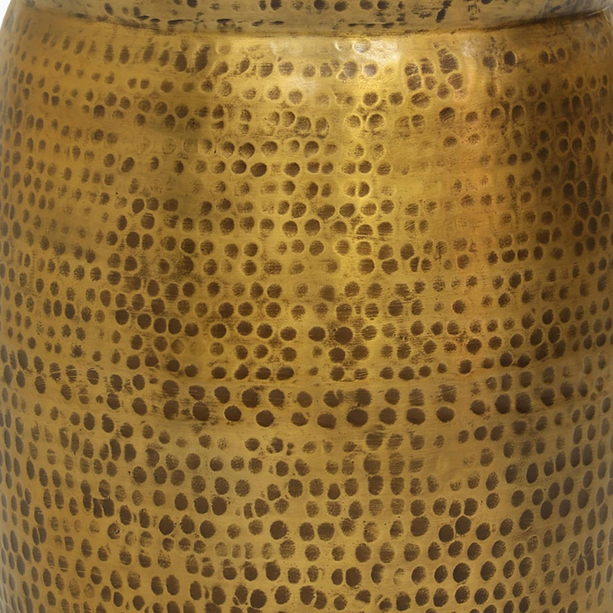 Kvira 21 Inch Round Drum Side End Table, Artisan Hammered Embossed Texture, Antique Gold Brass Finish, Modern Accent Table for Living Room, Bedroom, Entryway and Home Decor Display