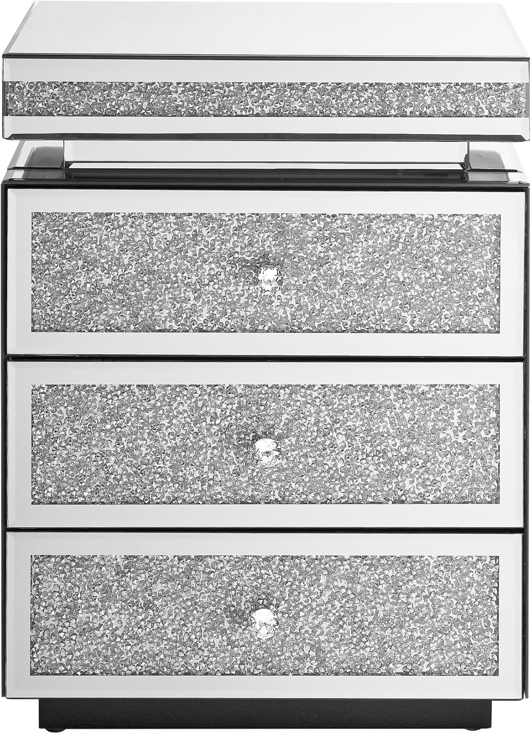 SSLine 3-Drawer Mirrored End Table,Mirrored Nightstand End Tables Bedside Table,Silver Finished Mirror Accent Side Table for Bedroom, Living Room, Entryway,Hallway