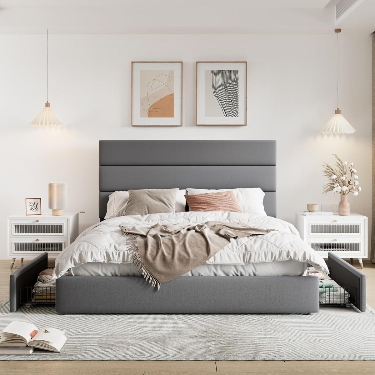 Allewie Modern Full Size Platform Bed Frame with 4 Storage Drawers