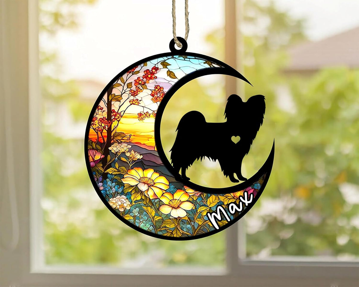 Personalized Dog Memorial, Custom Name Papillon (Black White) Dog Christmas Ornament with Name, Custom Breeds, Pet Loss Light Catcher, Gifts for Lovers Loss of Pet Sympathy on Mothers Day Christmas