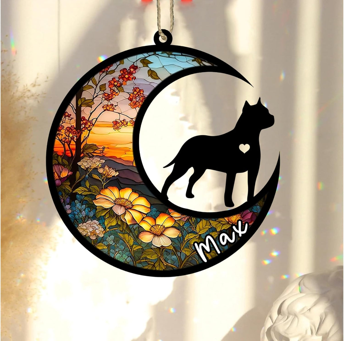 Personalized Dog Memorial, Custom Name American Staffordshire Terrier Dog Christmas Ornament, Custom Breeds, Pet Loss Light Catcher, Gifts for Lovers Loss of Pet Sympathy on Mothers Day Christmas