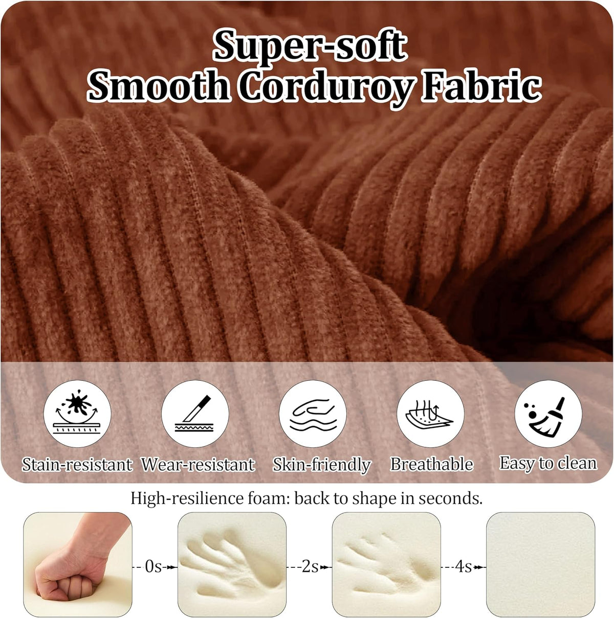 53.15'' Convertible Compressed Corduroy Folding Cloud Sofa Bed, Modern Pull Out Loveseat Sleeper in a Box, 4 in 1 Floor Mattress Futon Cloud Couch, No Assembly Needed, Orange, Pillows, Full