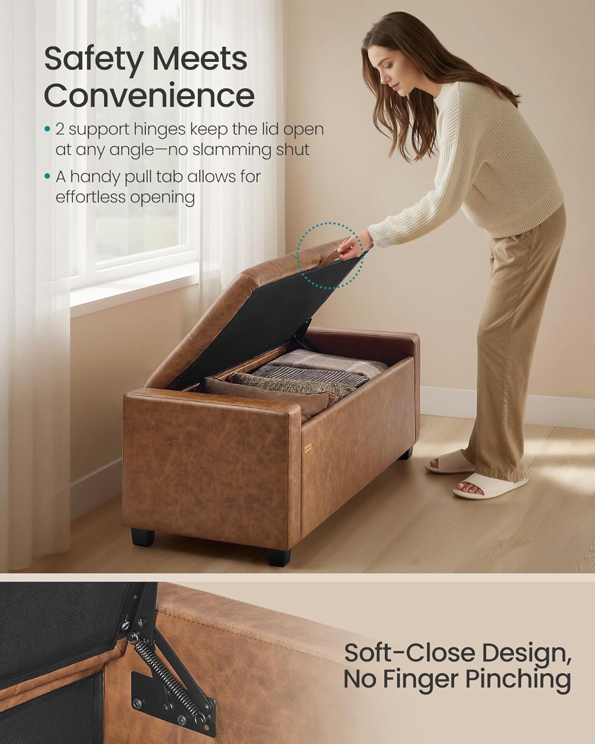 SONGMICS Storage Ottoman,ULOM521KQ01 | Buttons Decoration, Non-Slip Foot Pads, 661.4 lb Load Capacity, Coffee Brown, MACEO Collection ULOM521KQ01