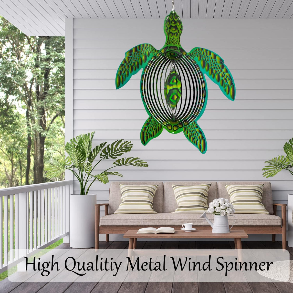 ISEO Turtle Wind Spinner for Yard and Garden, Hanging Outdoor Decor, Yard Art, Porch and Patio Decorations, Metal Wind Spinners Outdoor, Weather Resistant, 12”