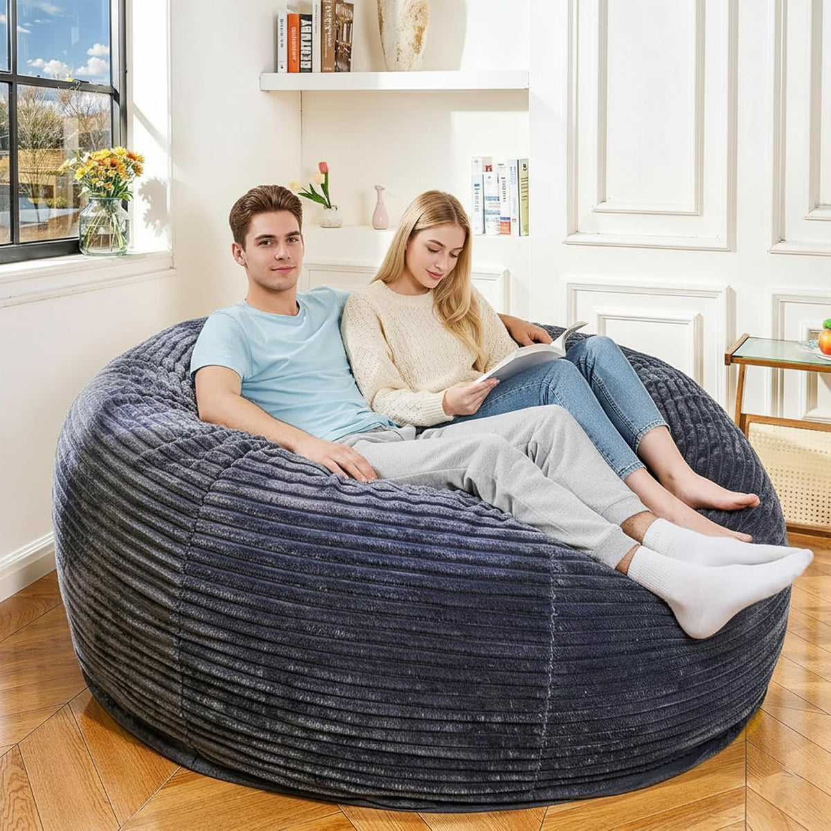 6FT Bean Bag Chair for Adults, Giant Beanbag with Shredded Memory Foam Filling, Premium Corduroy Cover Oversized Floor Lounger, Comfy Sofa Chair for Bedroom, Living Room & Dorm (Grey)