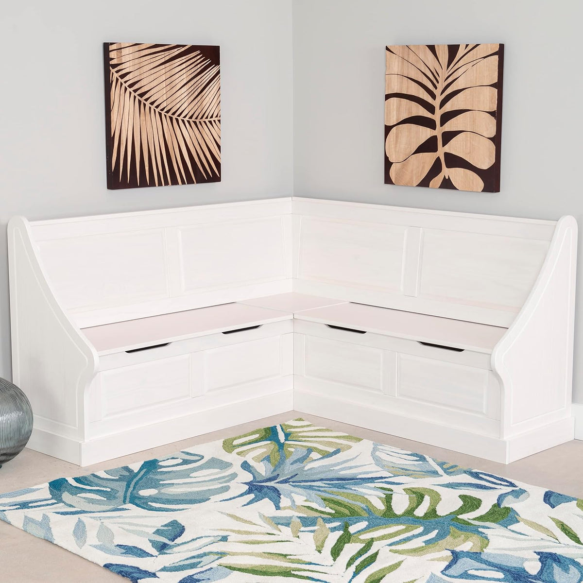 Linon Harris White Corner Breakfast Nook - Nook Only, Table is NOT included! 20.88D x 61.88W x 36.63H in