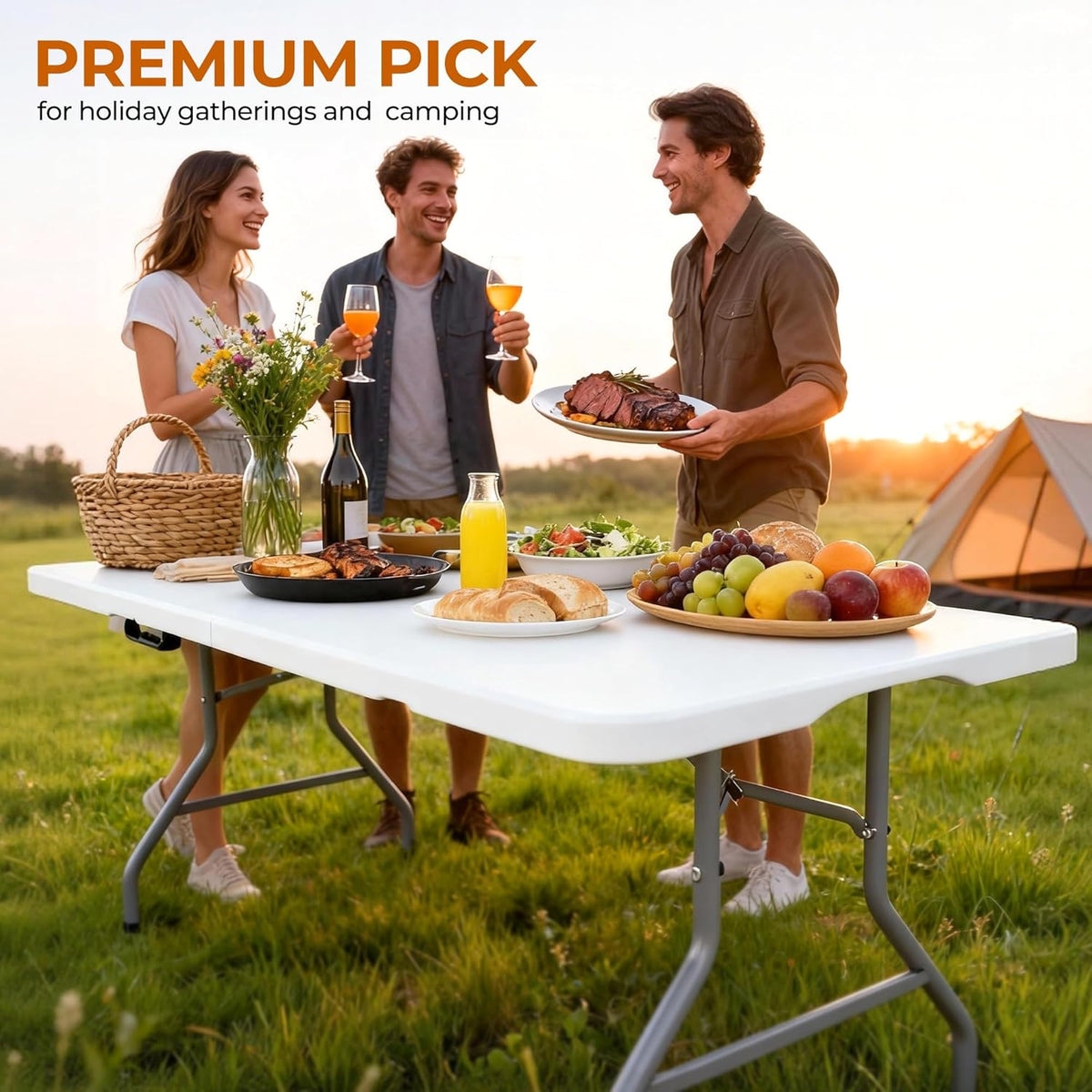 8ft Folding Table Heavy Duty Foldable Table Lightweight Plastic Table with Reinforced Legs for Indoor Outdoor Use Perfect Portable Folding Tables for Parties, BBQs, Weddings, Camping White