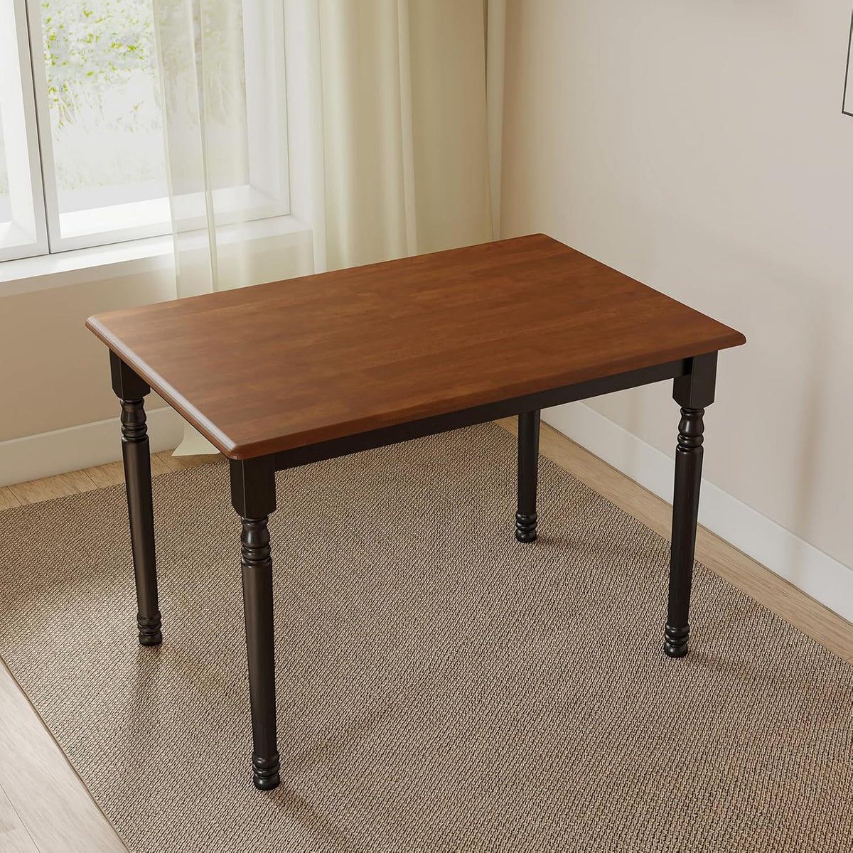 Kmax Small Dining Table for 2-4, Solid Wood Dining Table for Small Spaces 2 Person Rectangle Kitchen Table Space Saving Dinner Table for Apartment - Walnut Top, Black Legs