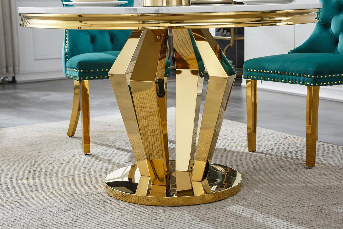 HomVent Round Faux Marble Dining Table, Circle Faux Marble Kitchen Table with Stainless Steel Base, Round Dining Room Table for Kitchen