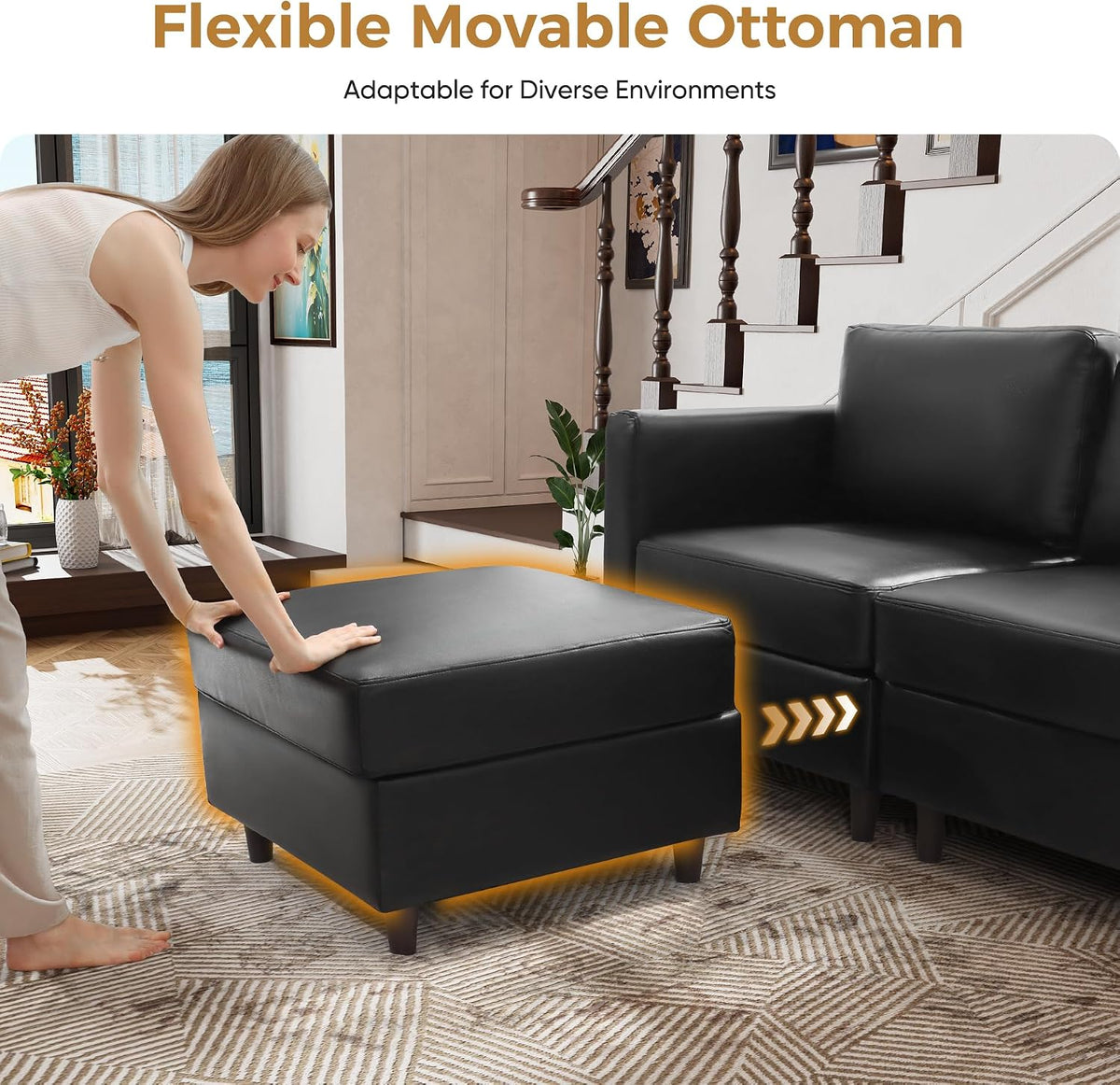 ABCASA Sofa Modular Sectional Faux Leather Sectional Sofa Module Black
