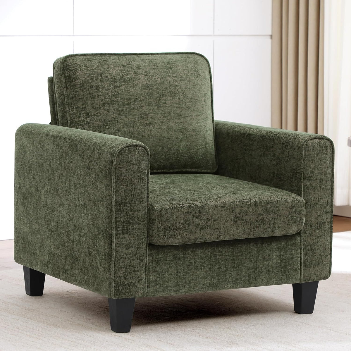 Comfy Accent Chairs for Living Room, Mid Century Modern Upholstered Living Room Chair, Chenille Reading Armchair for Apartment, Waiting Room, Office, Green